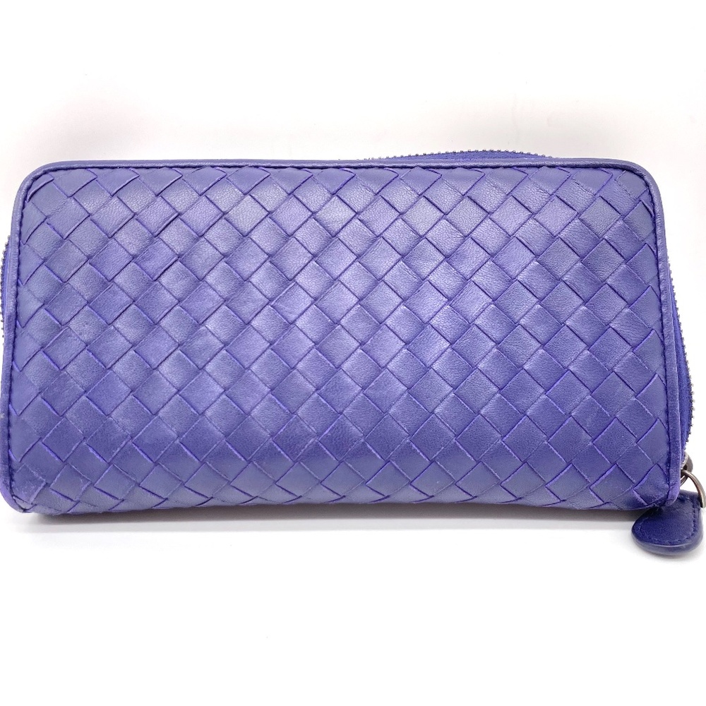 Bottega Veneta Leather Woven Zip Around Wallet
